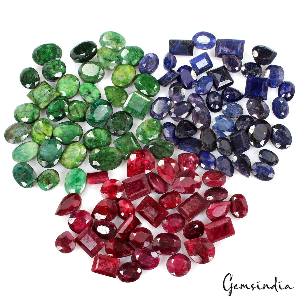1300 Ct/110 Pcs Natural Multi Color Ruby,Emerald,Sapphire Mix Cut Loose Gems Lot