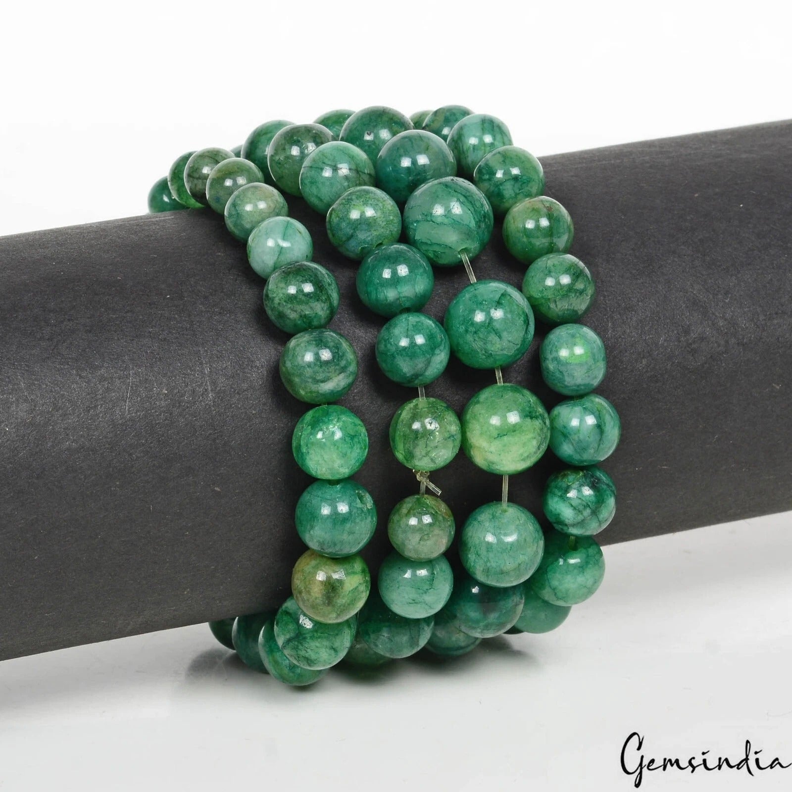 4 Pcs Set Natural Green Emerald Rondelle Cab Beaded Stretchable Bracelet~6 Inch