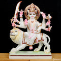 13.2" White Marble Durga Sitting on Lion Statue Hand Crafted Sculpture/ Art Work