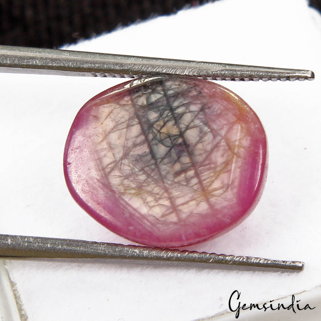 Certified 11.60 Cts Natural Eye Catching Pink Star Ruby Oval Cab Gem For Ring-RH