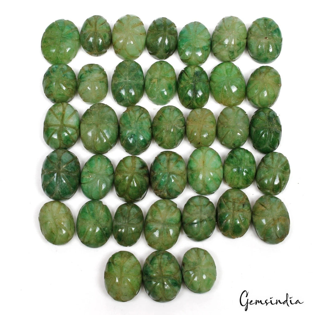 400 Ct Natural Green Emerald Oval Shape Loose Hand Carved 13-17mm Gemstones~38Pc