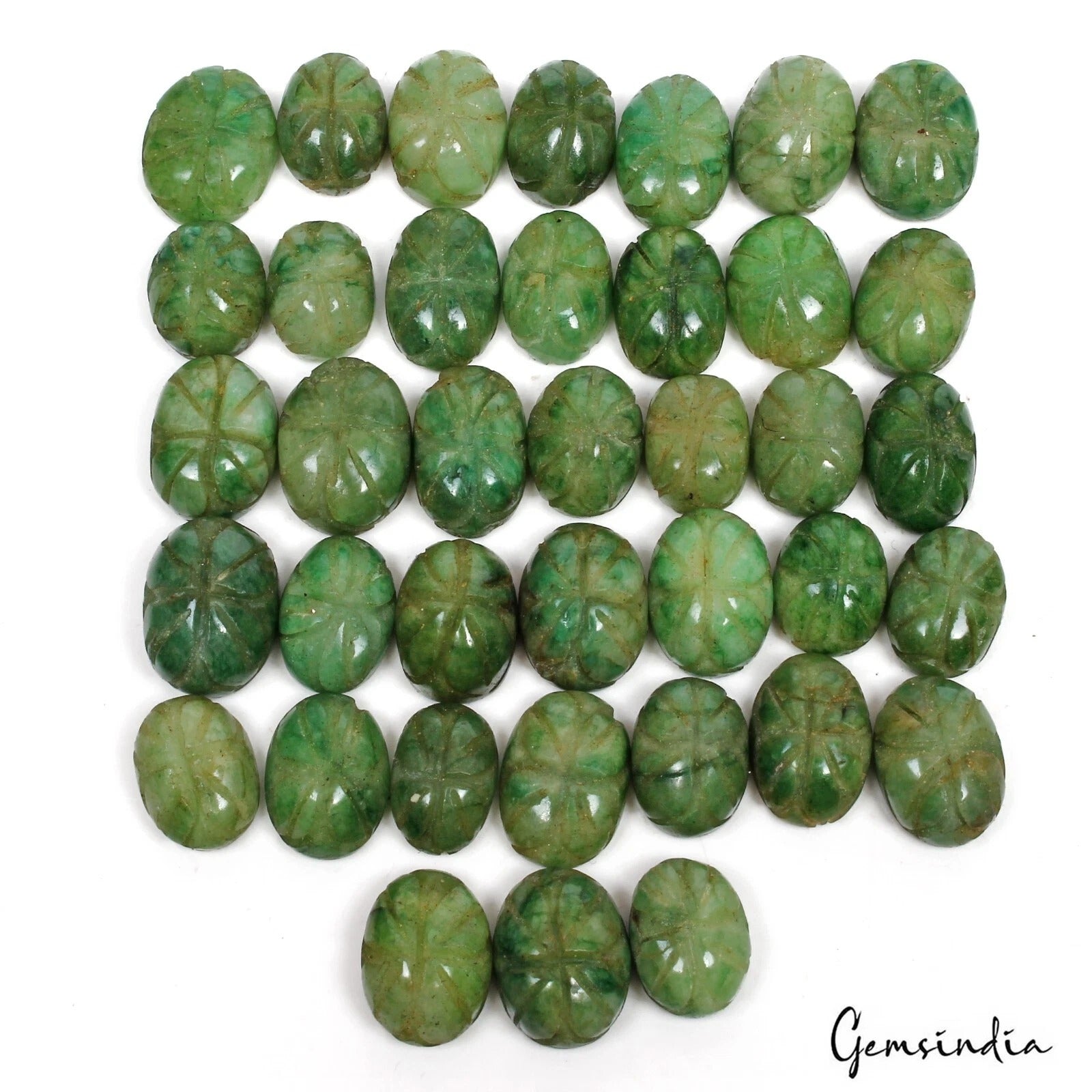 400 Ct Natural Green Emerald Oval Shape Loose Hand Carved 13-17mm Gemstones~38Pc