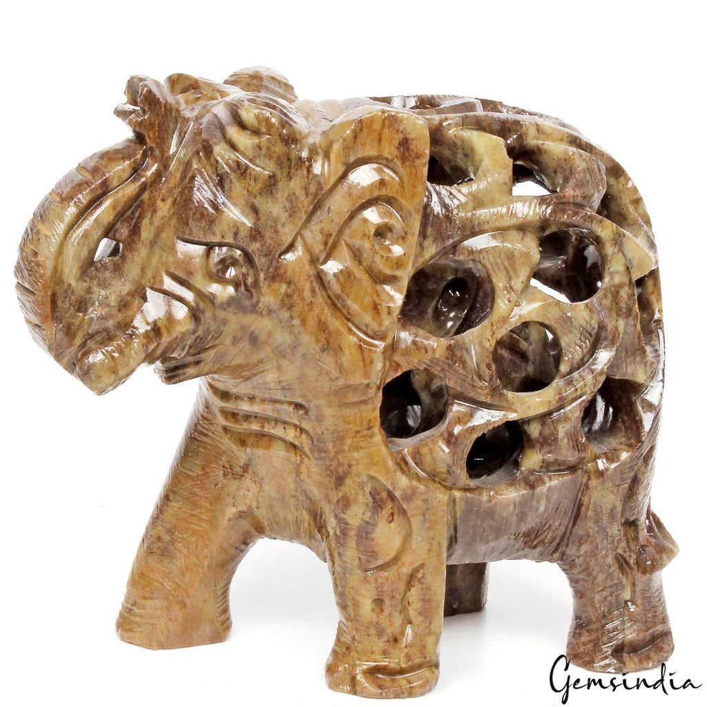 Soapstone Elephant Figurine, Untreated — 88x75x45mm, 1430 Ct