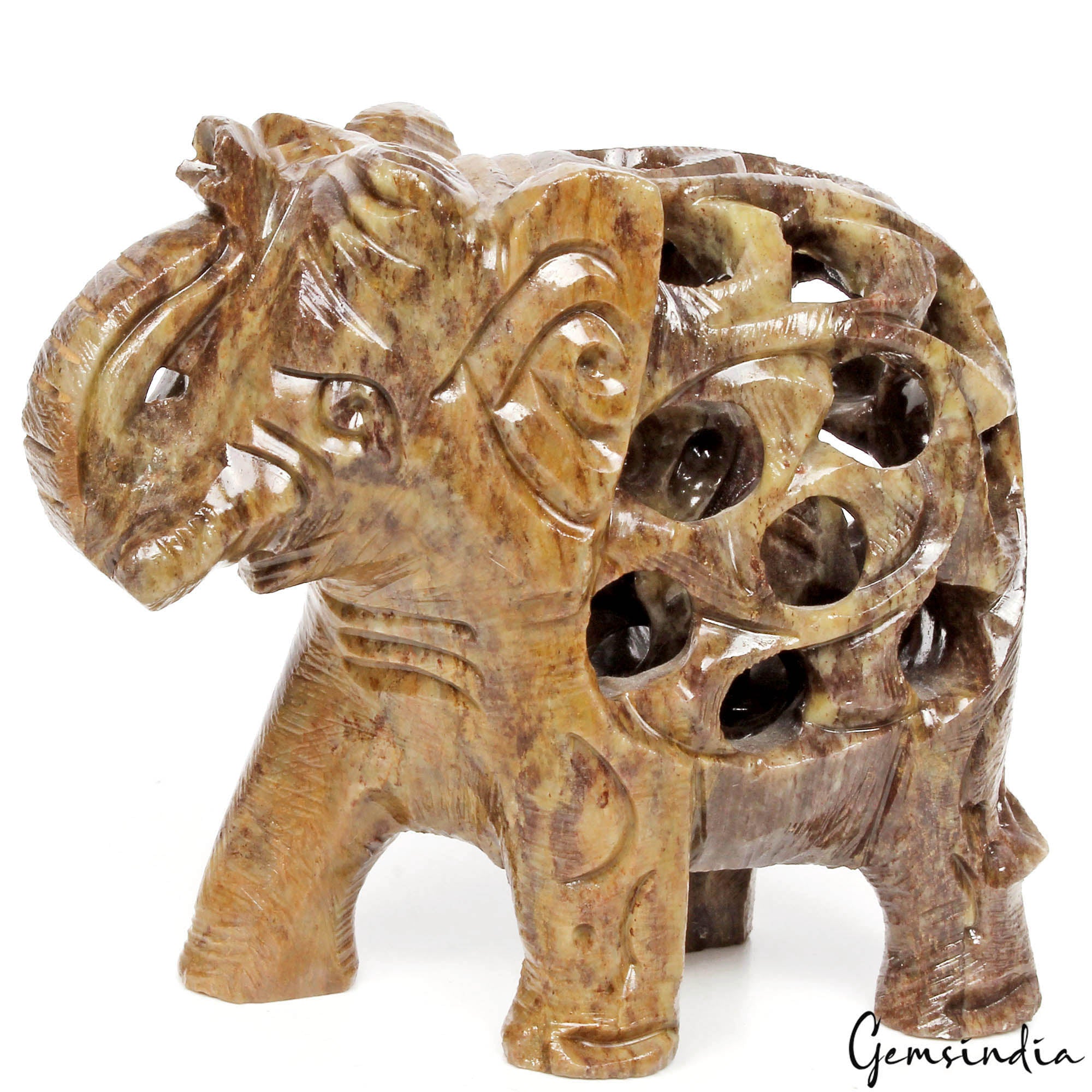 Soapstone Elephant Figurine, Untreated — 88x75x45mm, 1430 Ct