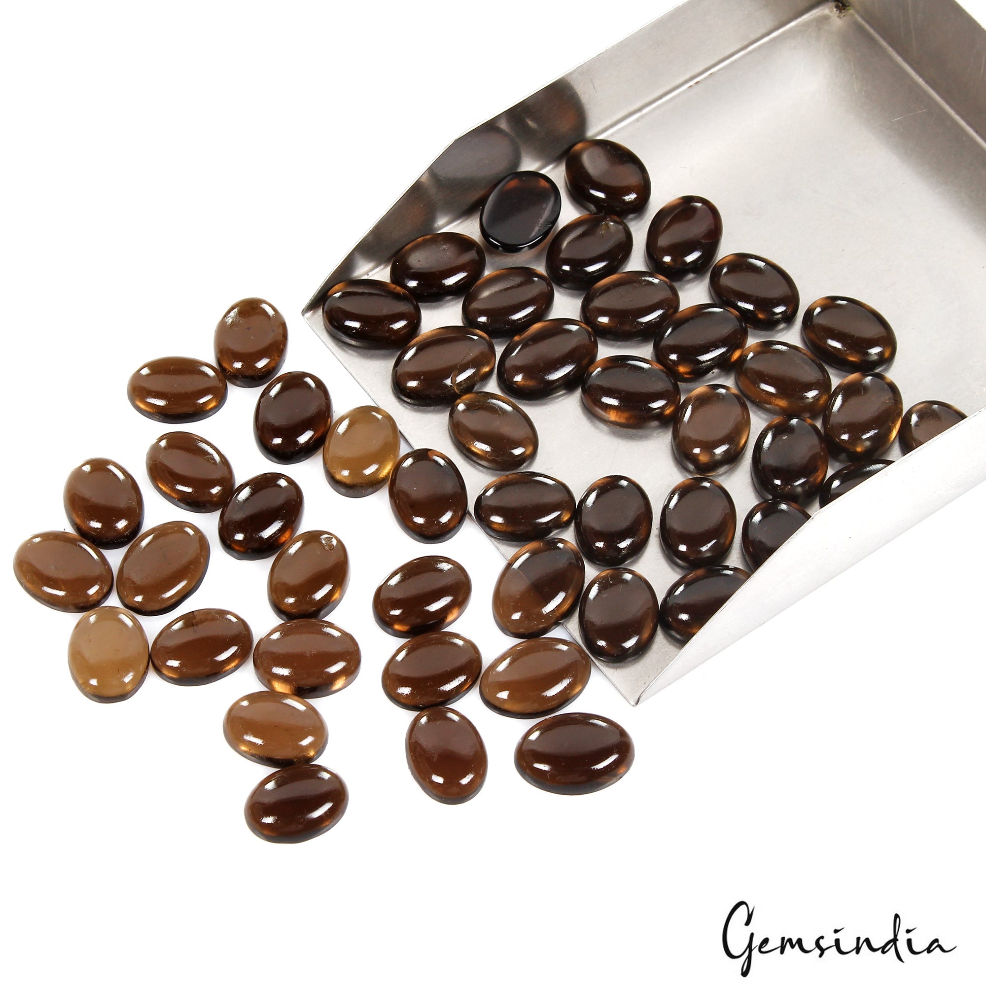 35 Pcs Natural Smoky Quartz 15-18mm Oval Cabochon Loose Wholesale Gemstones Lot