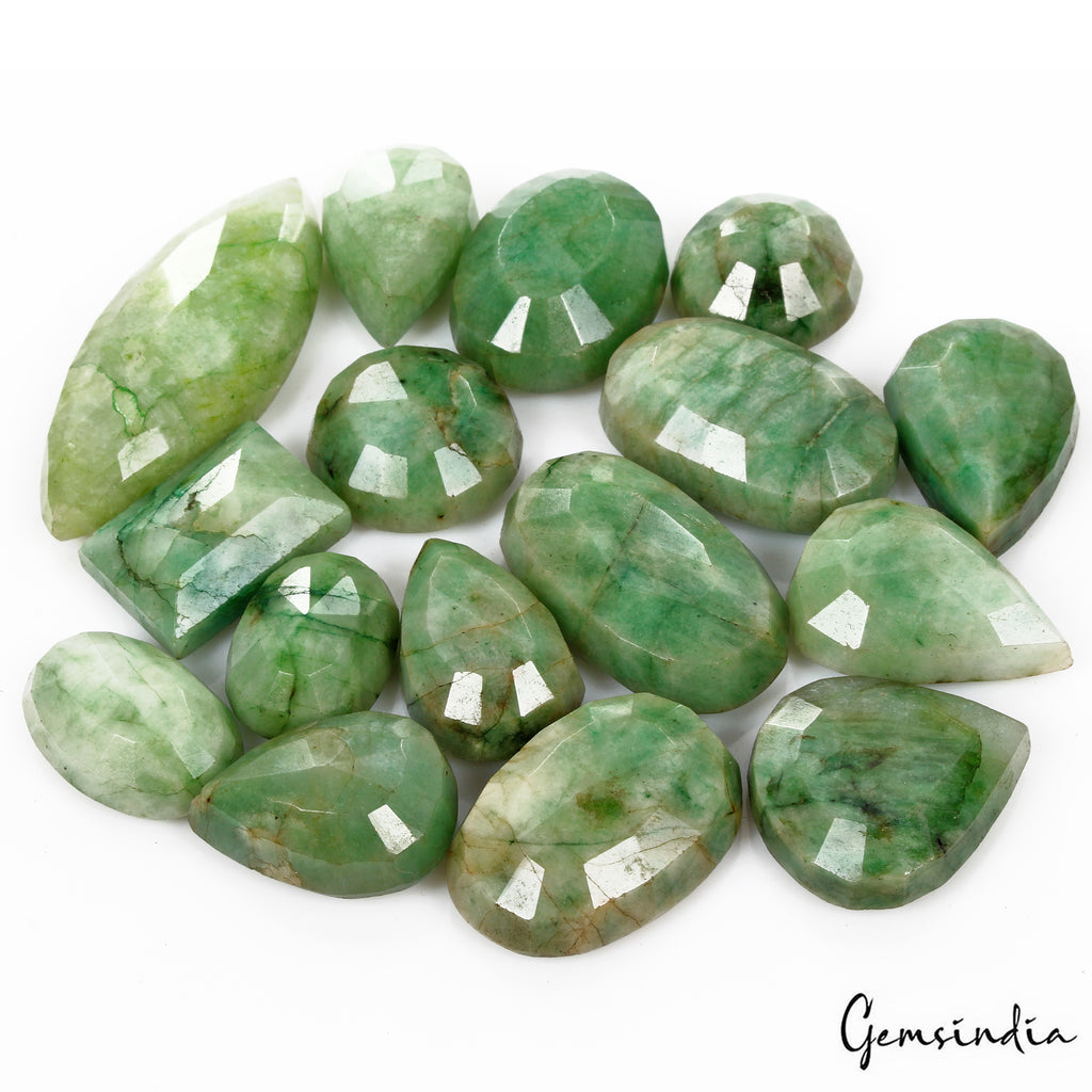 Emerald Lot, Loose Gemstone, Mix Assorted Faceted Cut, Green — 16 Pieces, 25mm to 65mm, 1420 Ct, Brazil