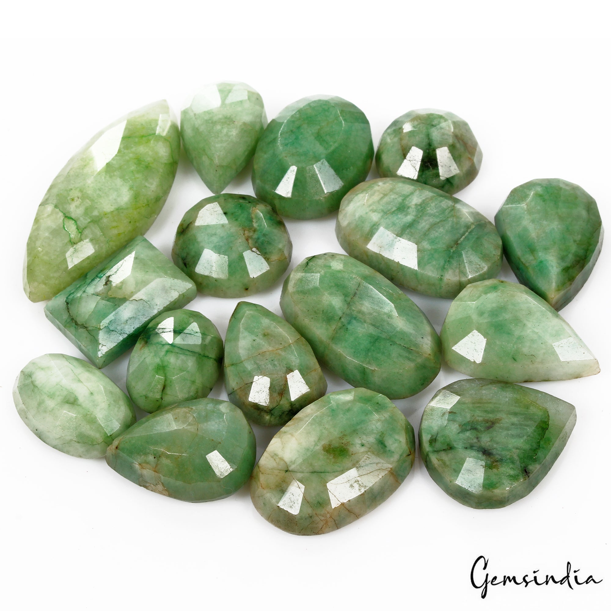 Emerald Lot, Loose Gemstone, Mix Assorted Faceted Cut, Green — 16 Pieces, 25mm to 65mm, 1420 Ct, Brazil