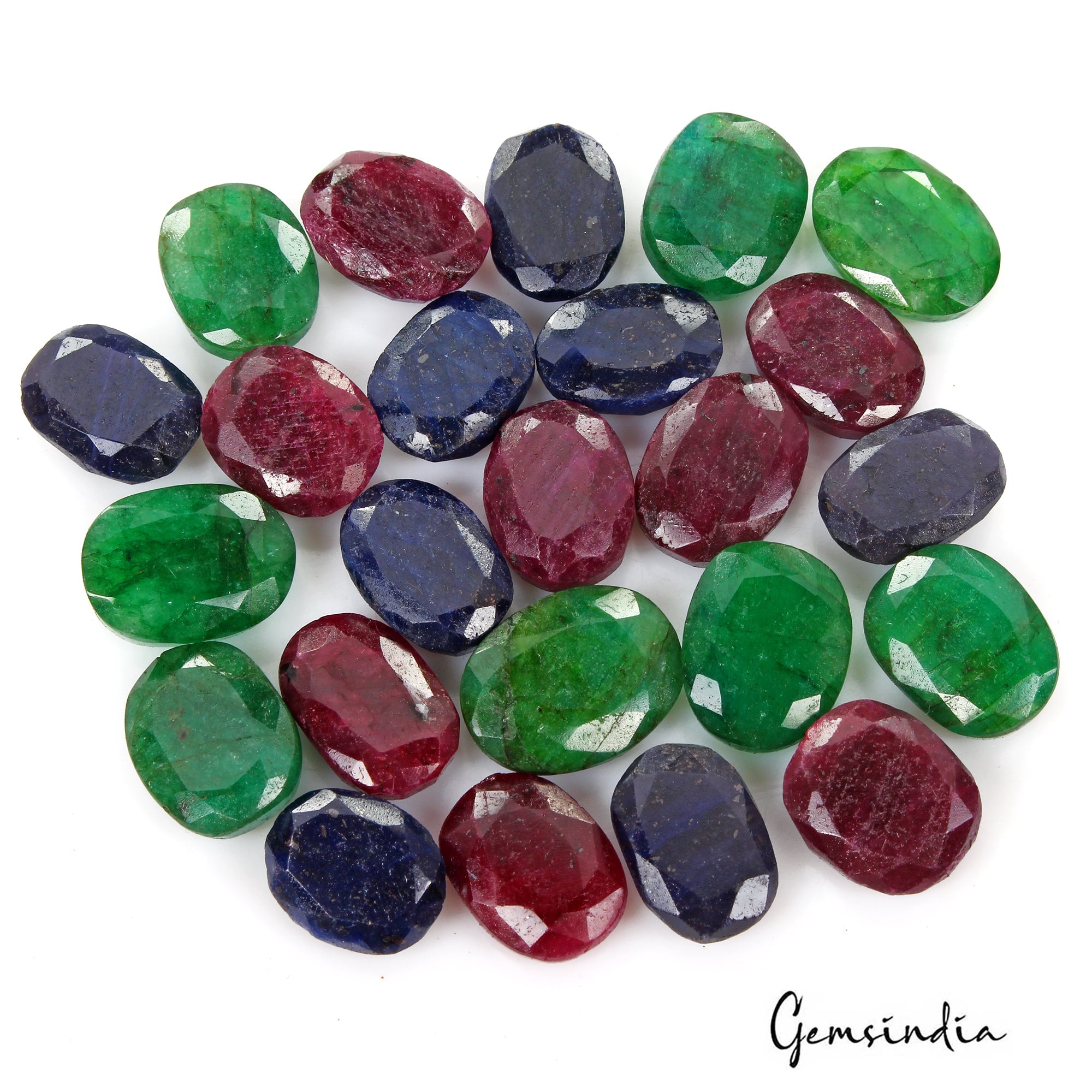 540 Ct Natural Ruby Emerald Sapphire Oval Cut Faceted Loose Certified Gems Lot