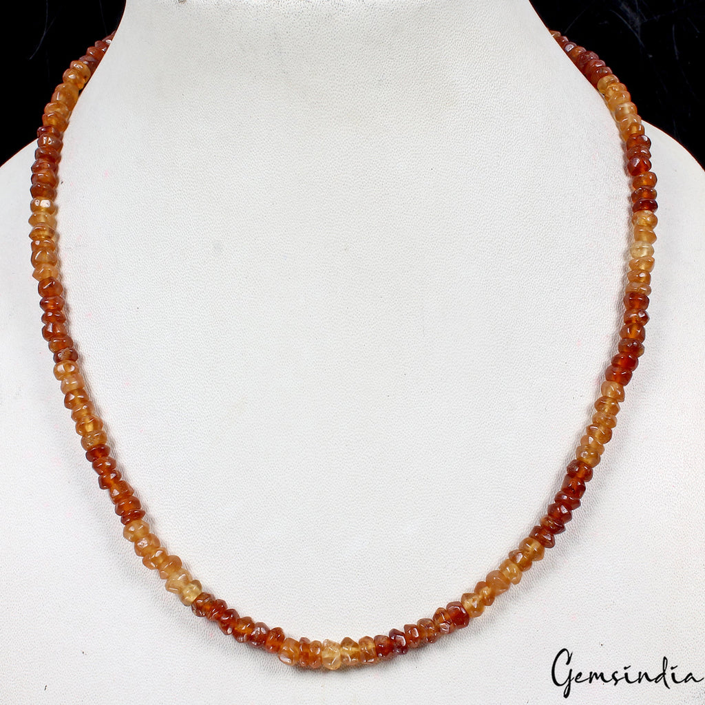 Natural Hessonite Garnet 5mm Rondelle Beads Silver Lock Handmade Necklace~ 18"