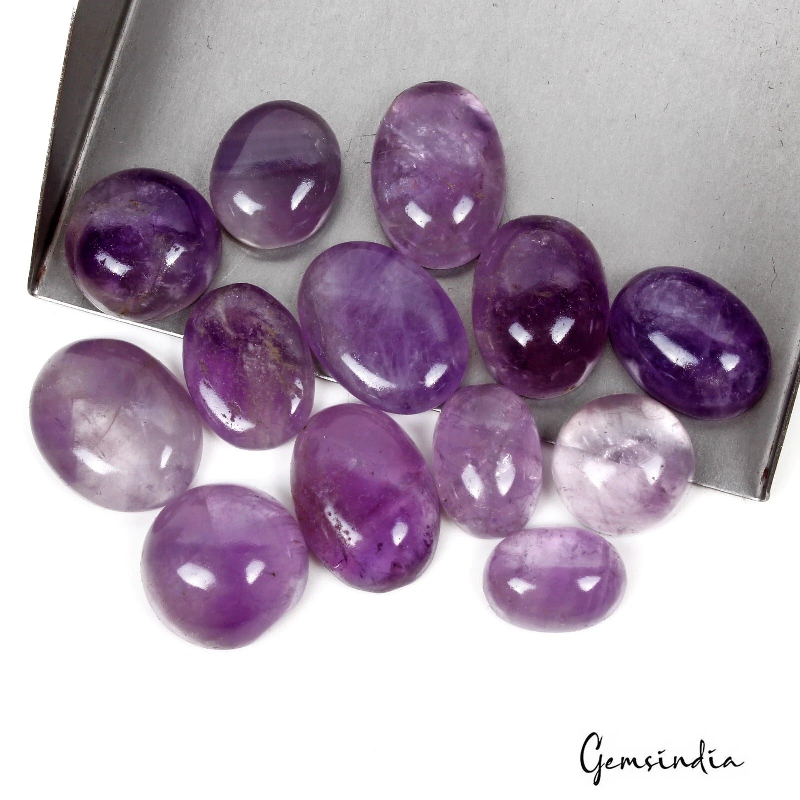 Amethyst Lot, Cabochon, Untreated, Purple — 13 Pieces, 16mm, 236.60 Ct, Brazil