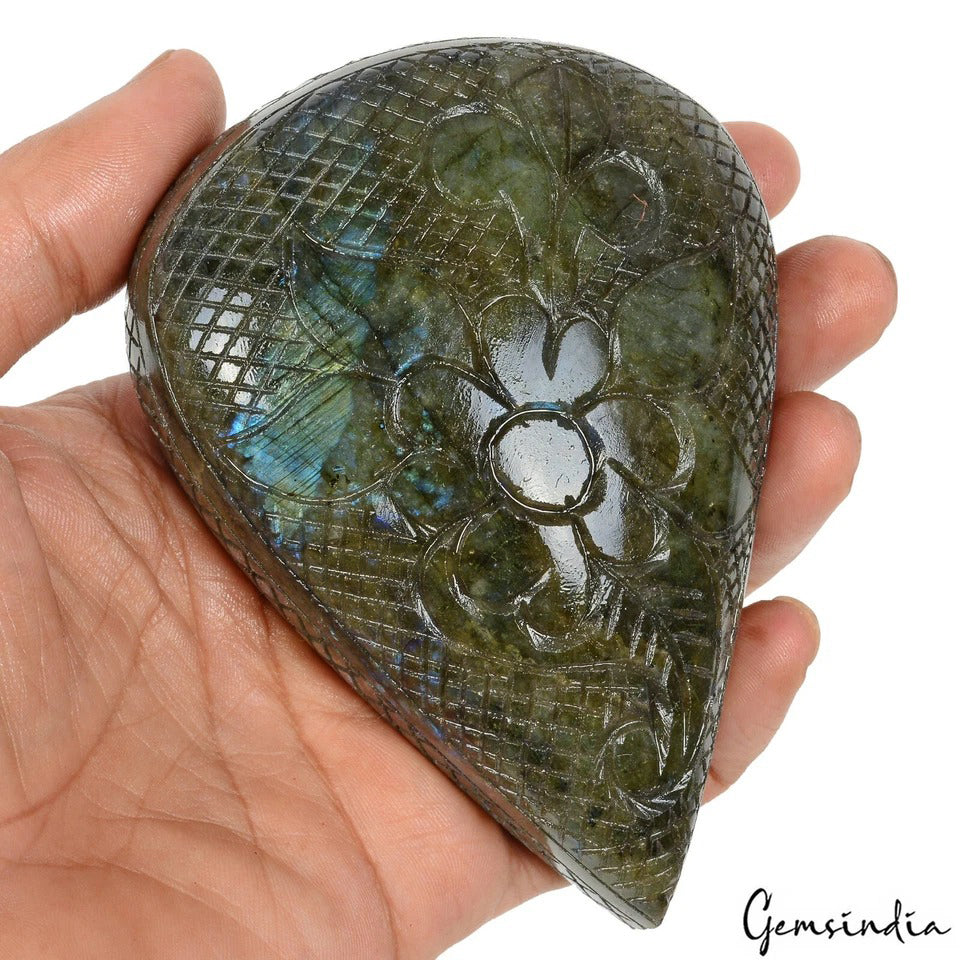 2160Ct Natural Untreated Blue Shine Labradorite Pear Hand Carved Museum Size Gem