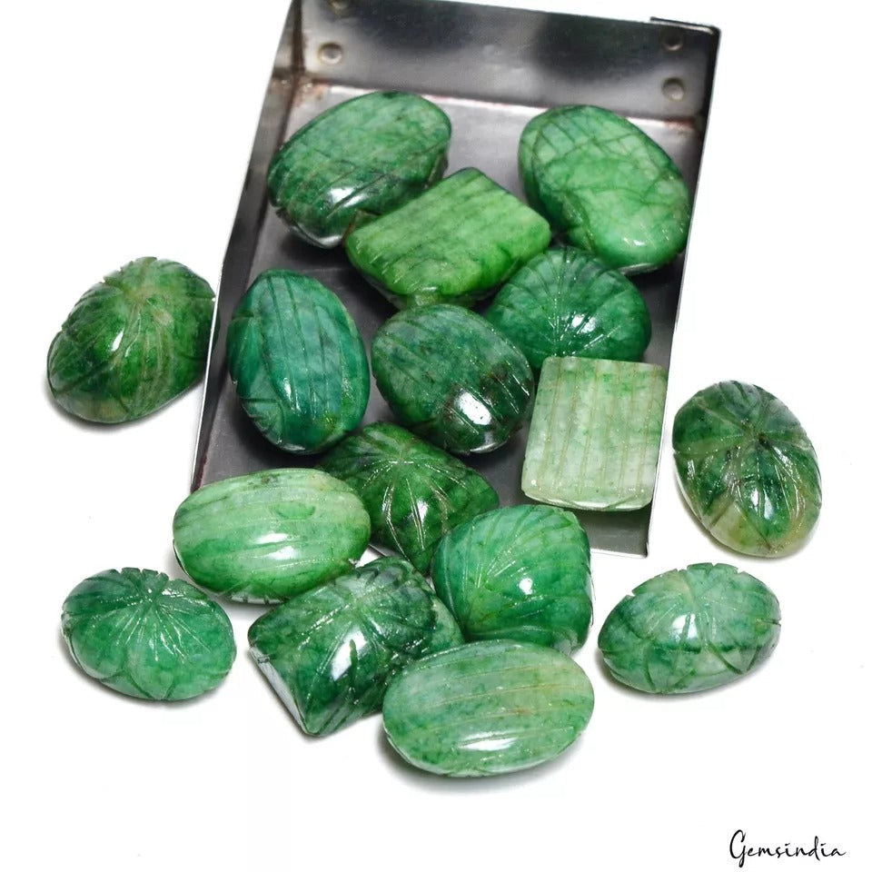 1180 Ct/16 Pcs Natural Green Emerald Beautiful Carving Pendant Size Gemstones