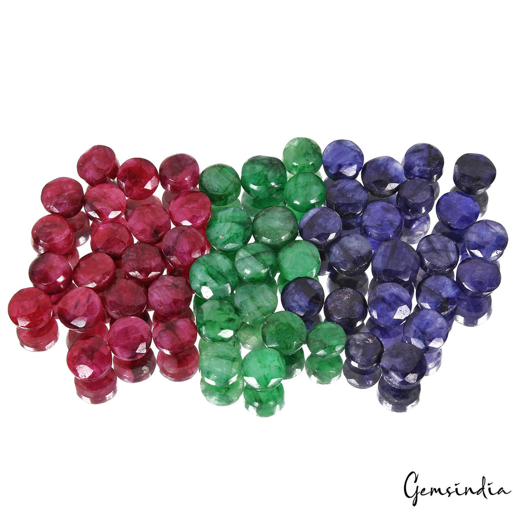 145 Ct/50 Pcs Natural Red Bixbite Blue Beryl Green Emerald Round Gem For Jewelry
