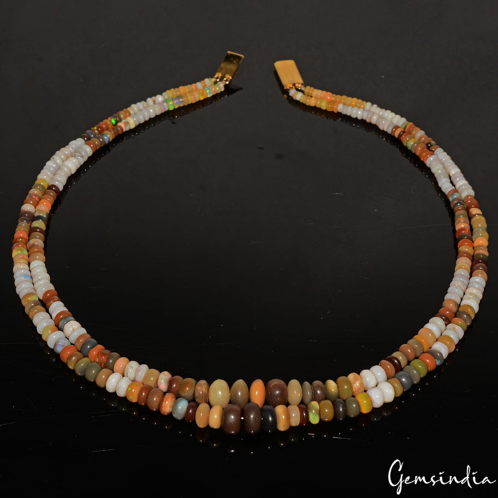186.20 Ct Natural Multi Color Shine Oval Round Beaded Single Strand Necklace 19"