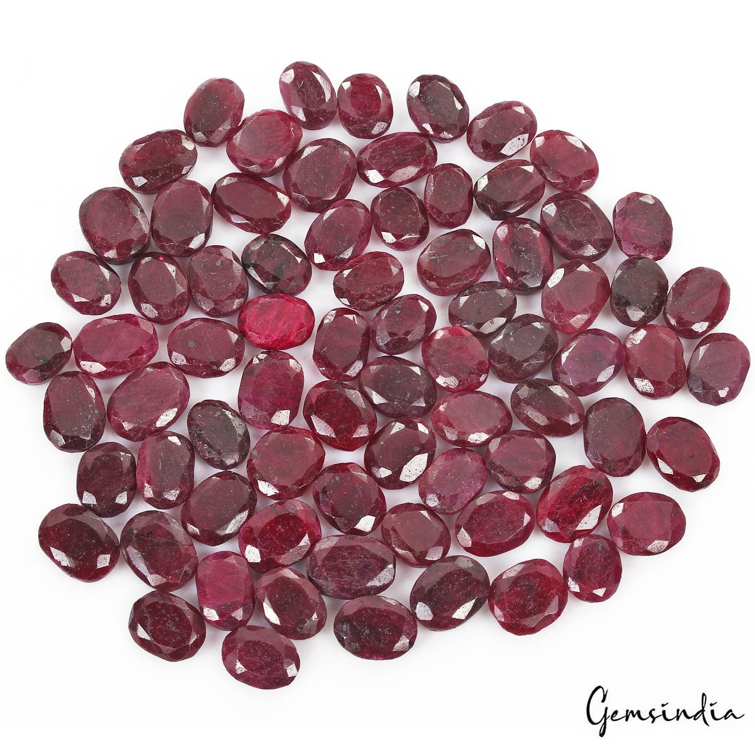 1450 Ct/75 Pcs Natural Dark Red Ruby Oval Faceted Cut Loose Gems Lot For Jewelry