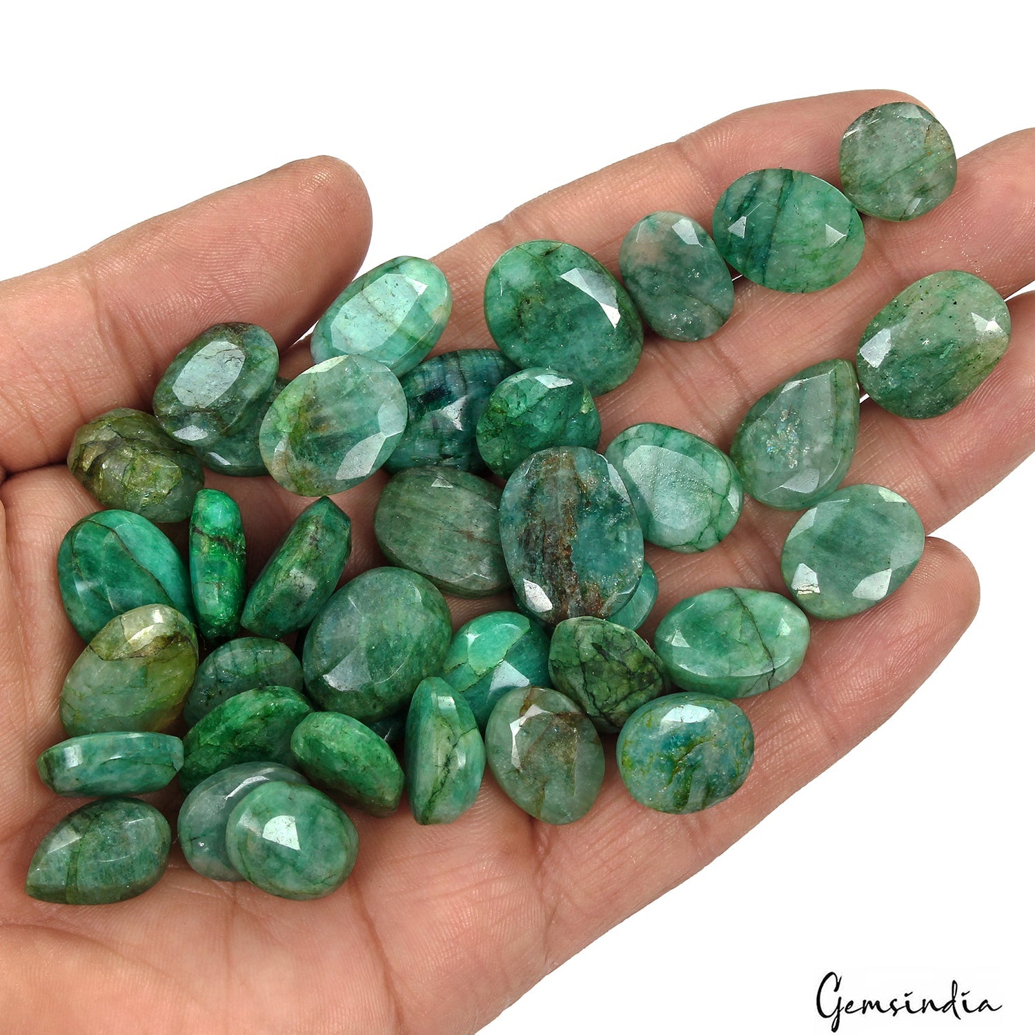 470 Ct Natural Blue Green Emerald Mix Cut Faceted Loose Wholesale Gems Lot 37Pcs