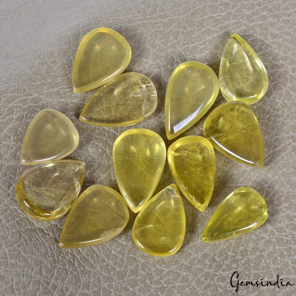 350 Cts/12 Pcs Natural Untreated Lemon Citrine Quartz Pear Cab Gems For Jewelry