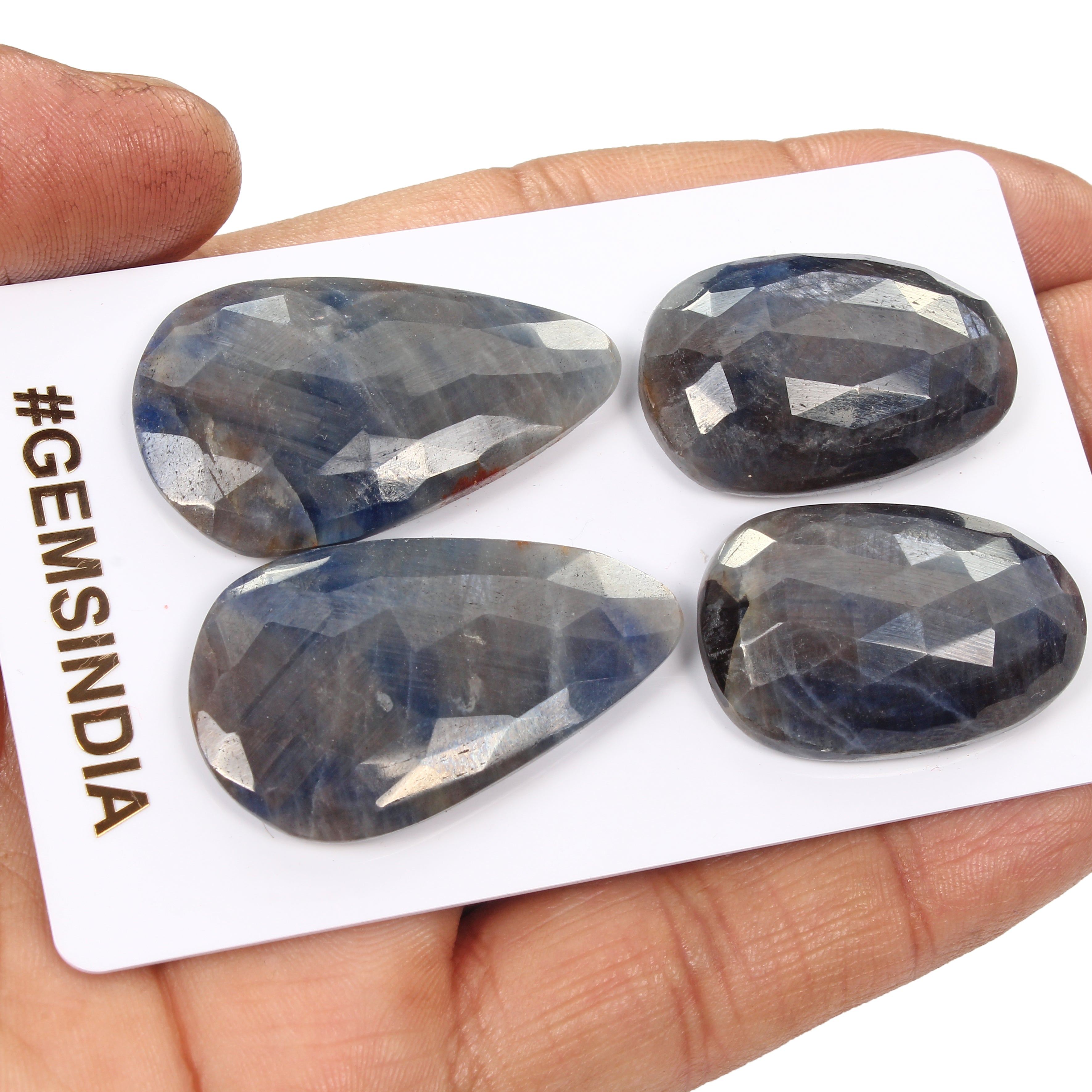 2 Pairs Natural Untreated Blue Sapphire 30-37mm Rose Checker Cut Loose Gemstones