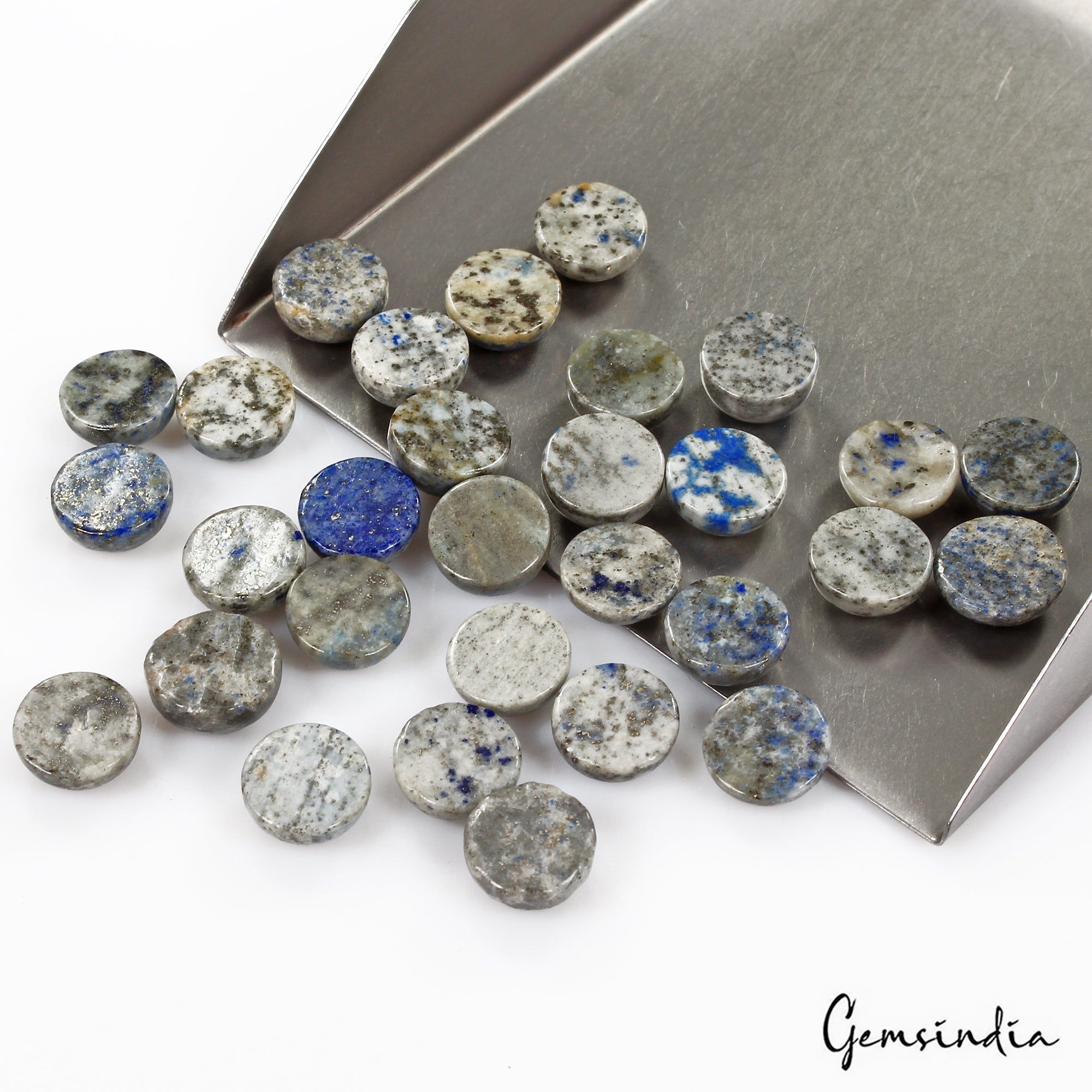 178.40 Ct/30 Pcs Natural Blue Gray Lapis Lazuli Round Loose Cab Gems For Jewelry