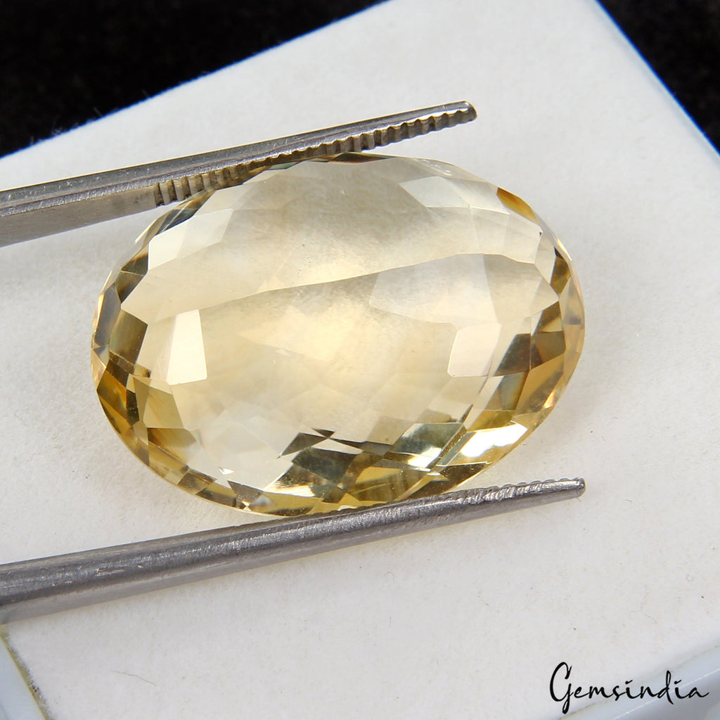 VVS 19.40 Ct Natural Citrine Oval Checker Cut 20mmx16mm Certified Loose Gemstone