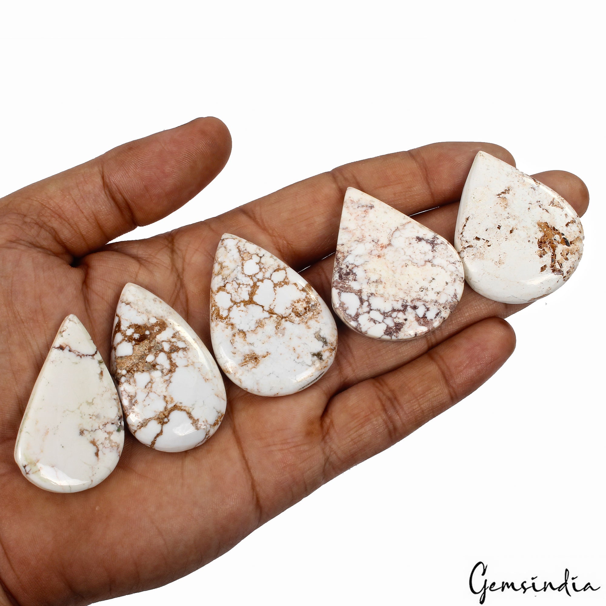 350 Ct/5 Pcs Natural Untreated Nevada White Buffalo Turquoise Pear Gemstones Lot