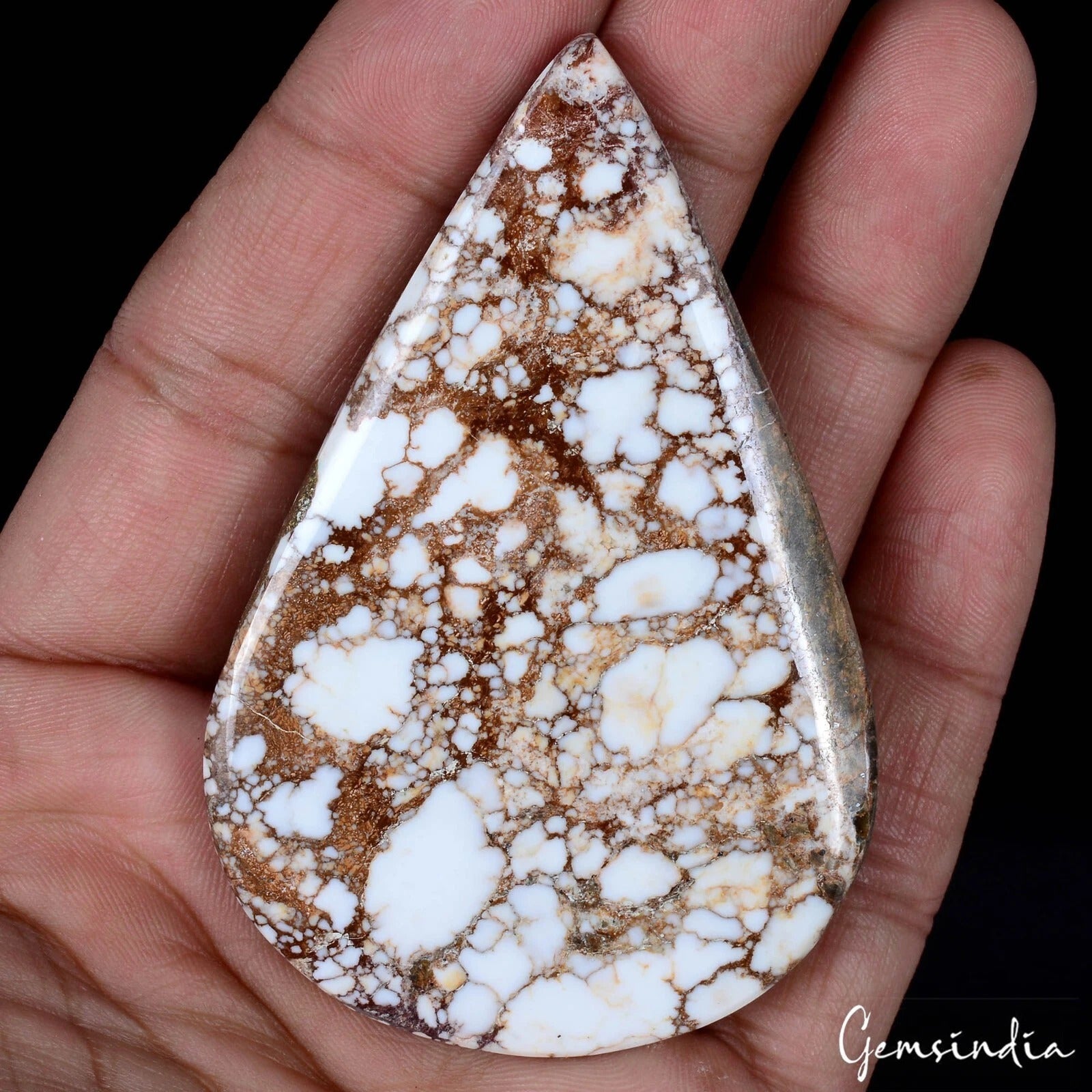 245.00 Ct Natural Untreated White Buffalo Turquoise Pear Cab Pendant Size Gems