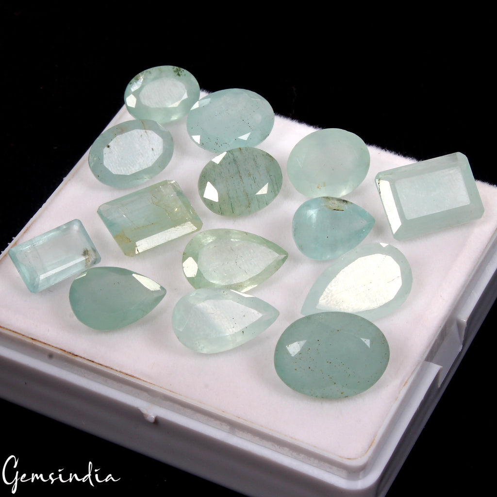 62.20 Cts/14 Pcs Natural Untreated Blue Green Aquamarine Mix Cut Loose Gems Lot