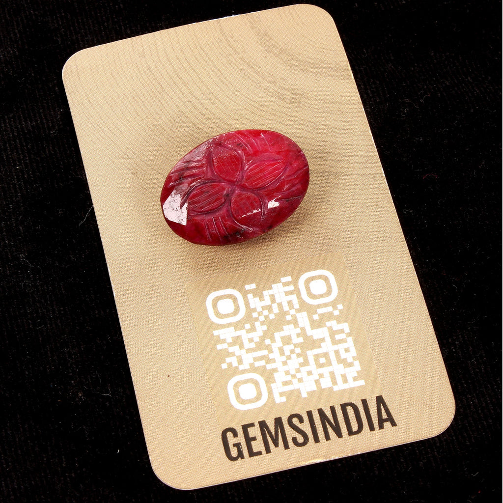 Certified 54.60 Ct Natural Red Ruby Floral Carved Oval Cut Pendant Size Gemstone