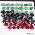 171.70 Ct/54 Pcs Natural Multi Color Ruby Emerald Sapphire Pear Cut Gems 8-12mm