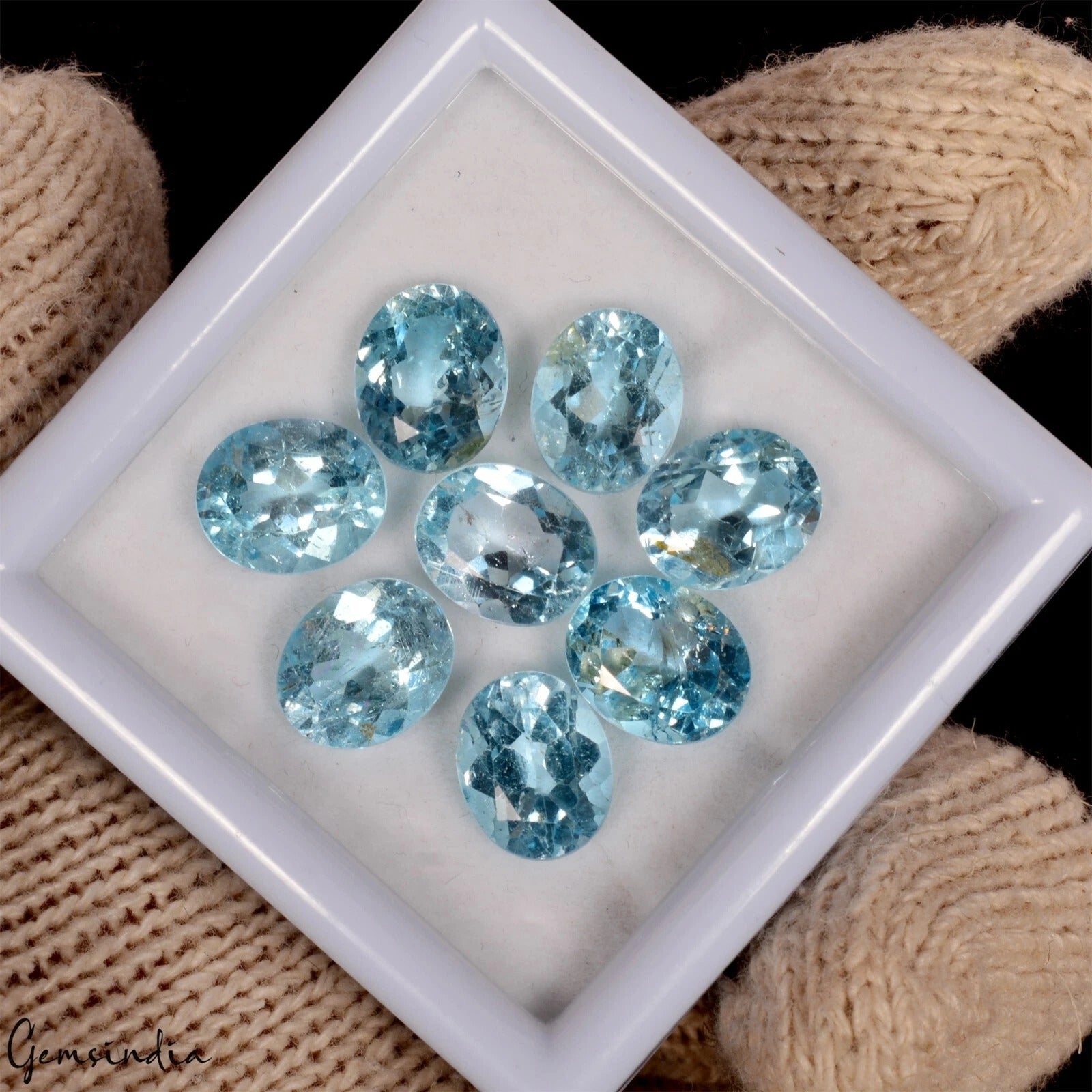 Natural Sky Blue Topaz Loose Gems Lot - Oval Cut Faceted Stones for Jewelry~8 Pc