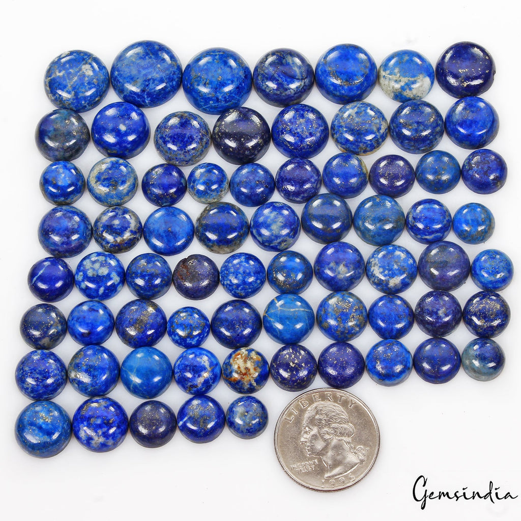 500 Cts/69 Pcs Natural Blue Lapis Lazuli Gold Pyrite Round Cab Loose Gems Lot