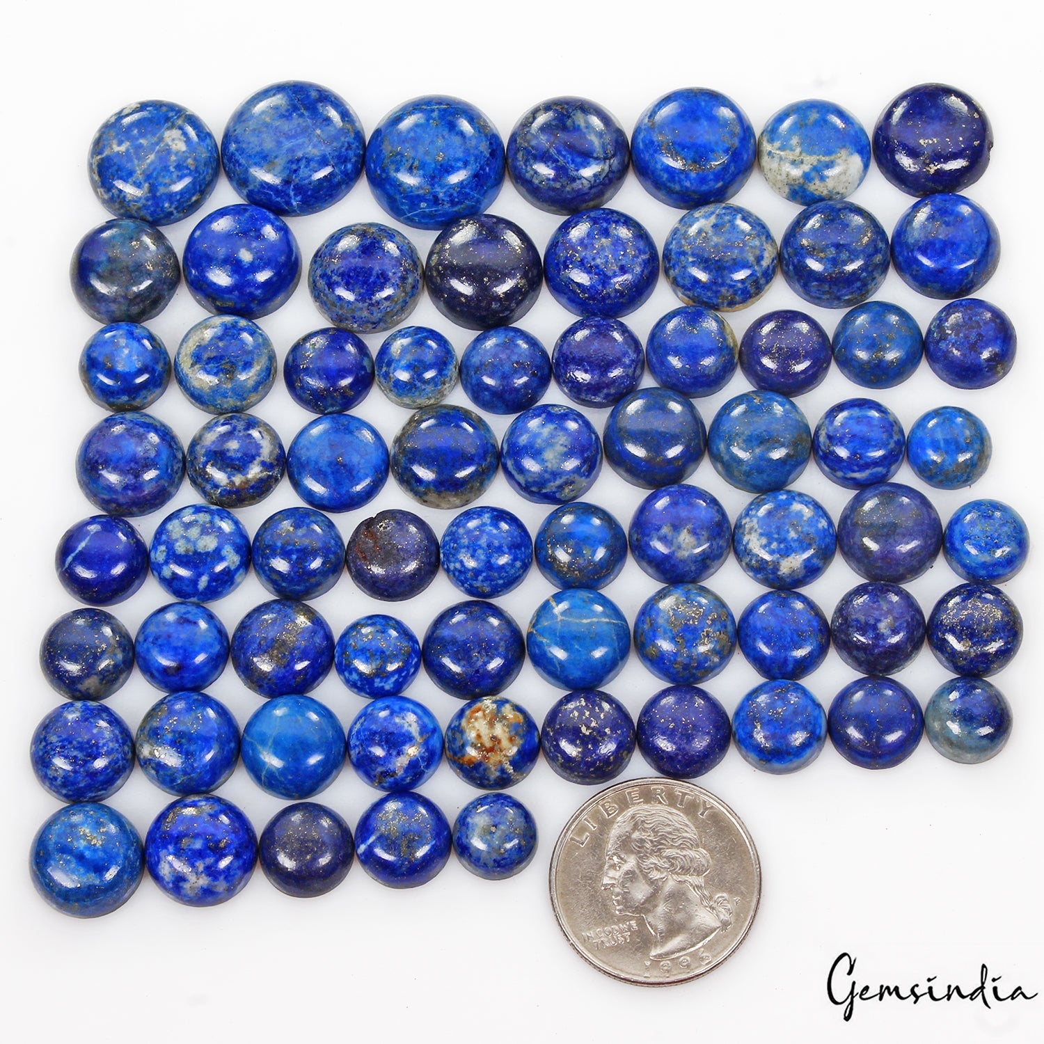 500 Cts/69 Pcs Natural Blue Lapis Lazuli Gold Pyrite Round Cab Loose Gems Lot
