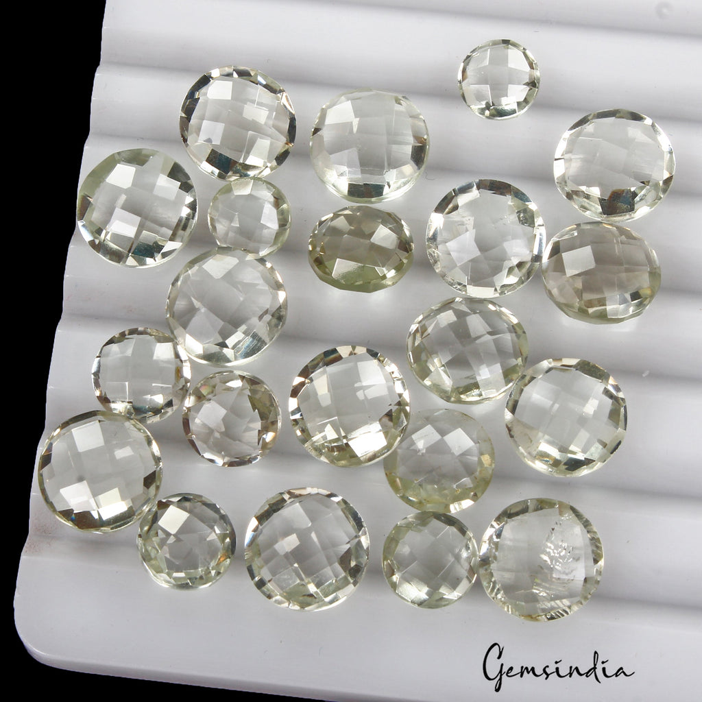 60.30 Cts/21 Pcs Natural Untreated Green Amethyst Round Checker Cut Loose Gems