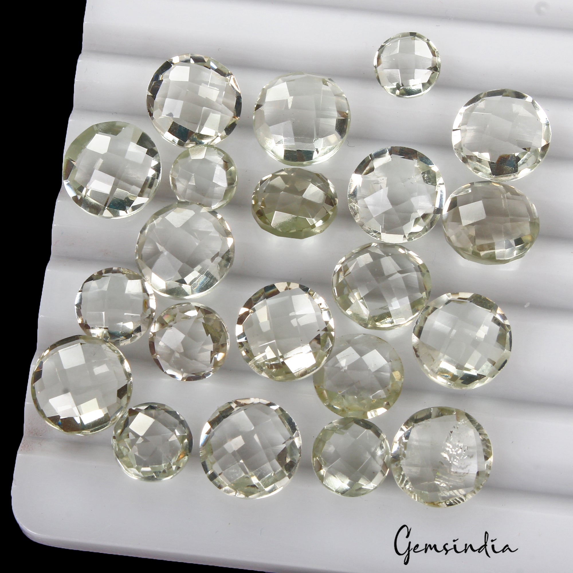 60.30 Cts/21 Pcs Natural Untreated Green Amethyst Round Checker Cut Loose Gems