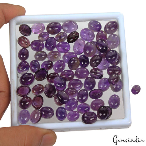 Amethyst Lot, Cabochon, Untreated, Purple — 72 Pieces, 9mm, 310 Ct, Madagascar