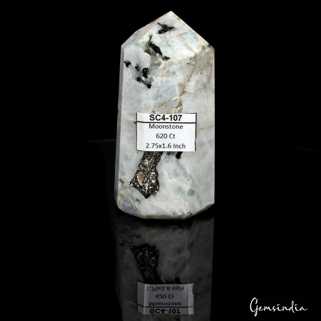 124 Gram/2.75" Natural Moonstone Crystal Obelisk Wand Tower Point Healing Reiki