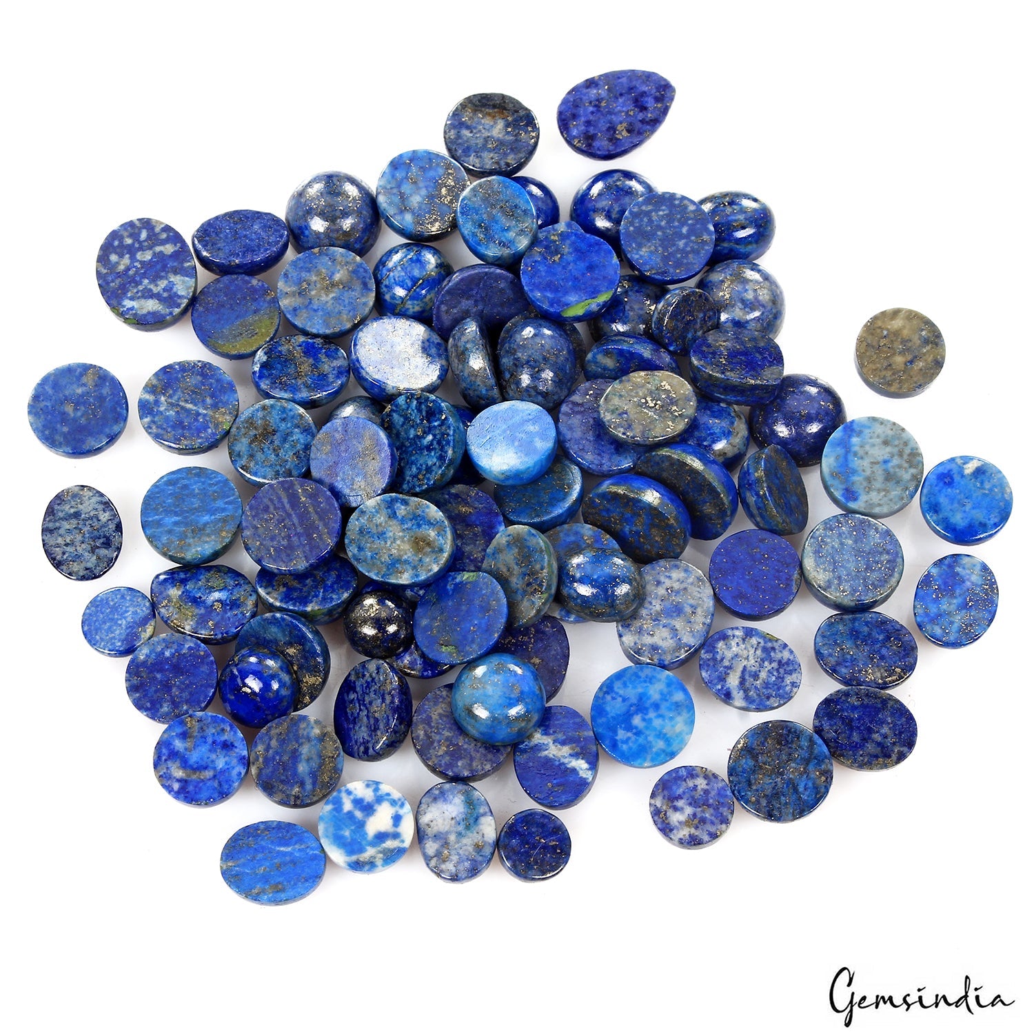 300 Ct Natural Blue Lapis Lazuli Round Cab Loose Wholesale Gemstone Lot 95 Pcs