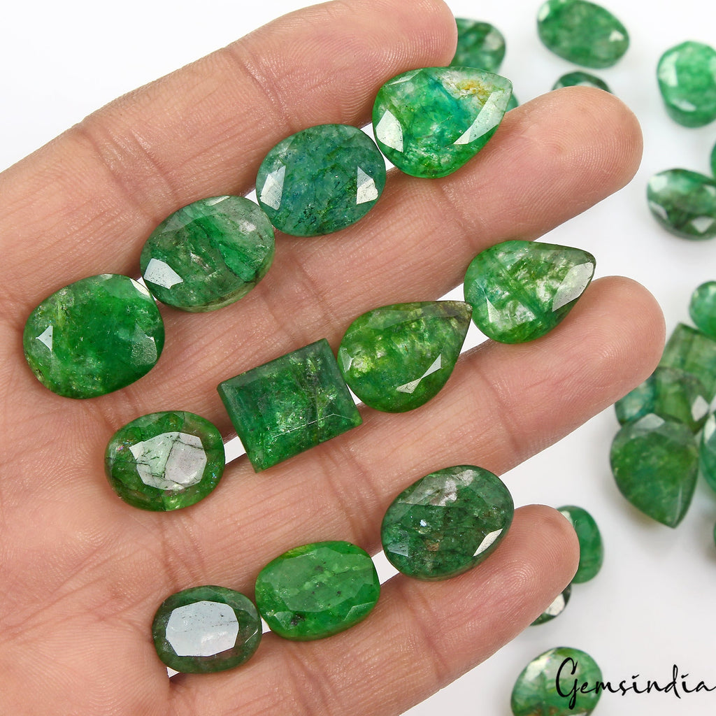 400 Ct Natural Blue Green Emerald Mix Faceted Cut Gems Lot 34 Pcs For Jewelry
