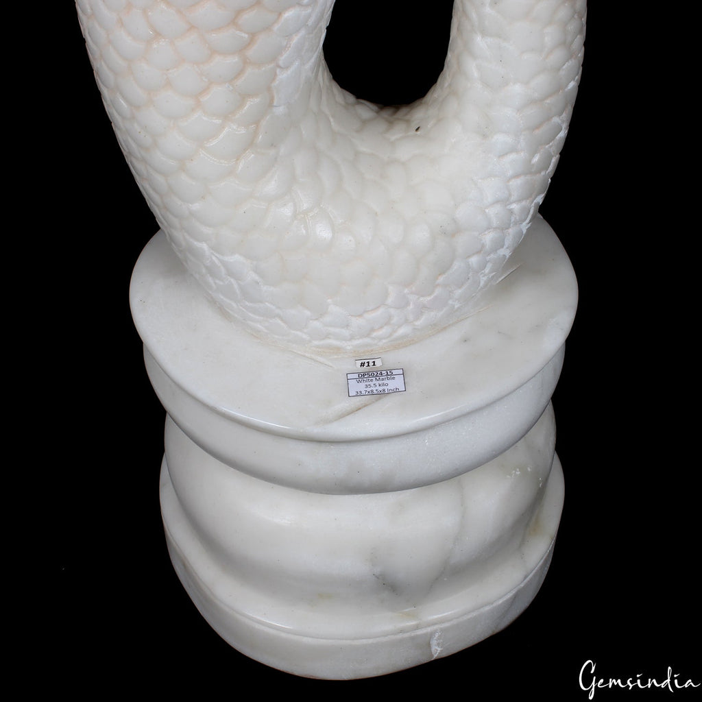 Mermaid Statue X-Large 33.7" White Marble Sculpture Handmade Home/Porch Decor