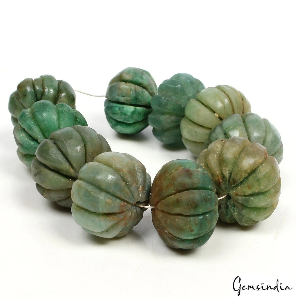 260.25 Ct/10 Pcs Natural Green Emerald Center Drill Pumpkin Cut Carved Gems Lot