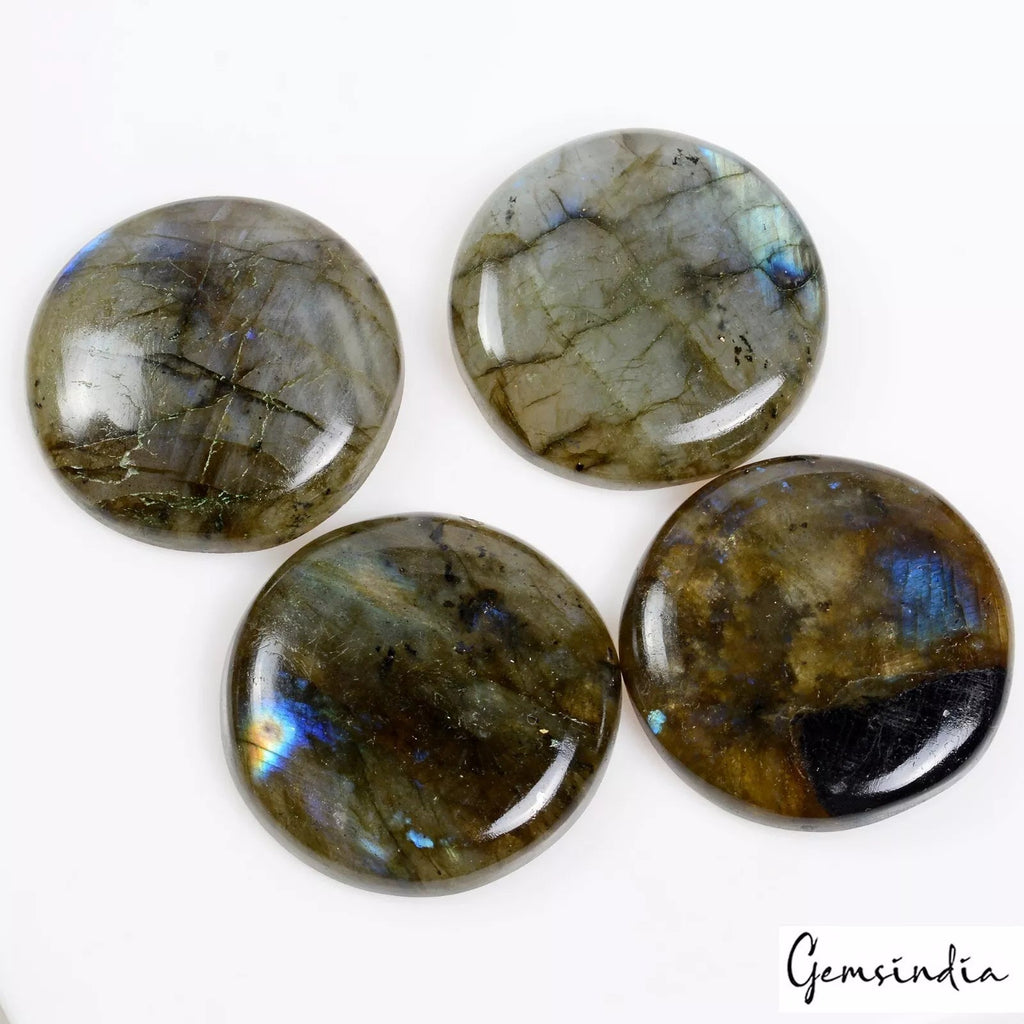 320 Ct /4 Pc Natural Labradorite Blue Shine Round Cabochon Loose Gemstones ~34mm