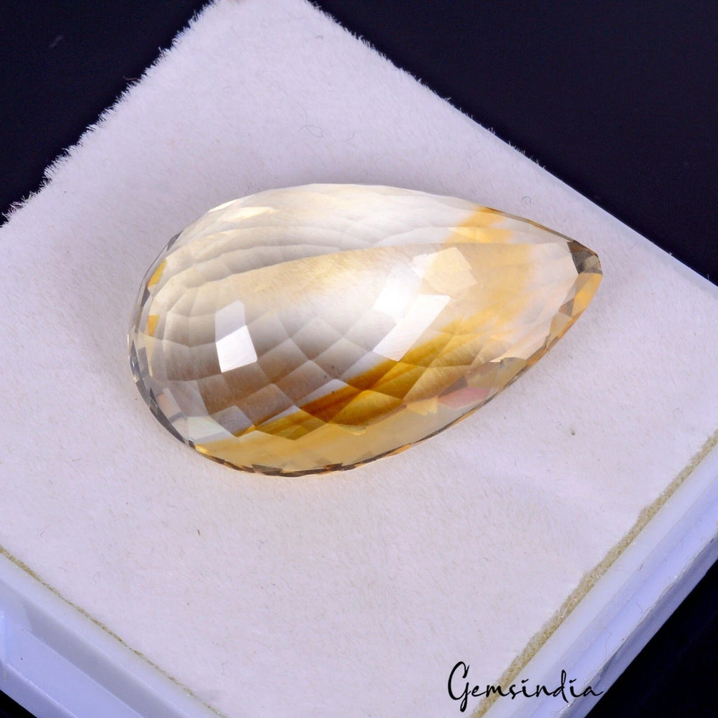Certified 32.65 Cts Natural Untreated Brazilian Yellow Citrine Pear Cut Rare Gem