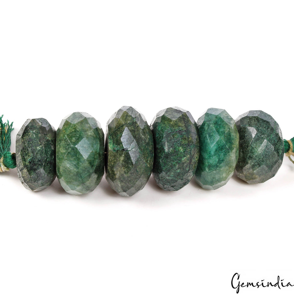 6 Pcs/690 Cts Natural Green Emerald Round Faceted Cut Drilled Beads for Jewelry