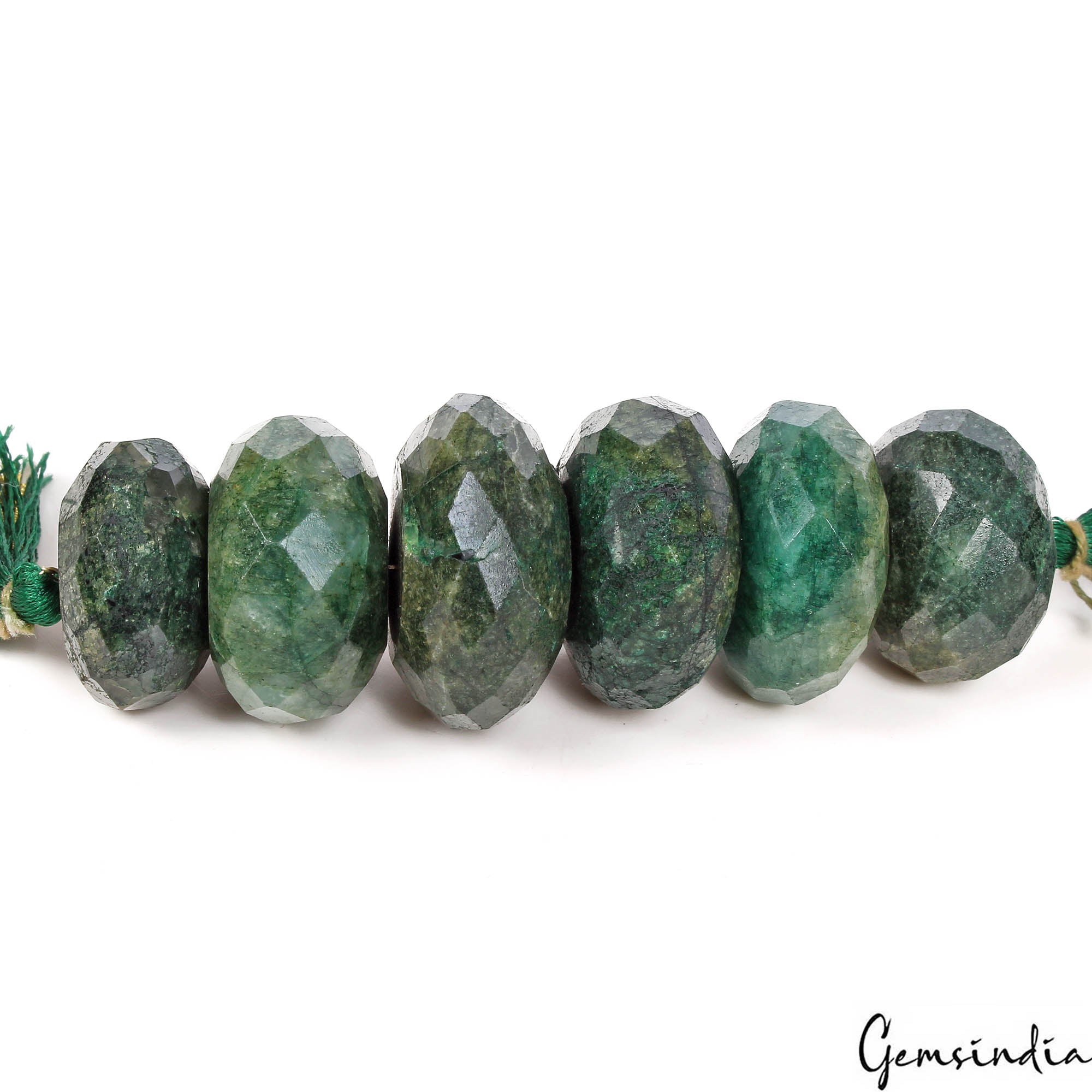 6 Pcs/690 Cts Natural Green Emerald Round Faceted Cut Drilled Beads for Jewelry