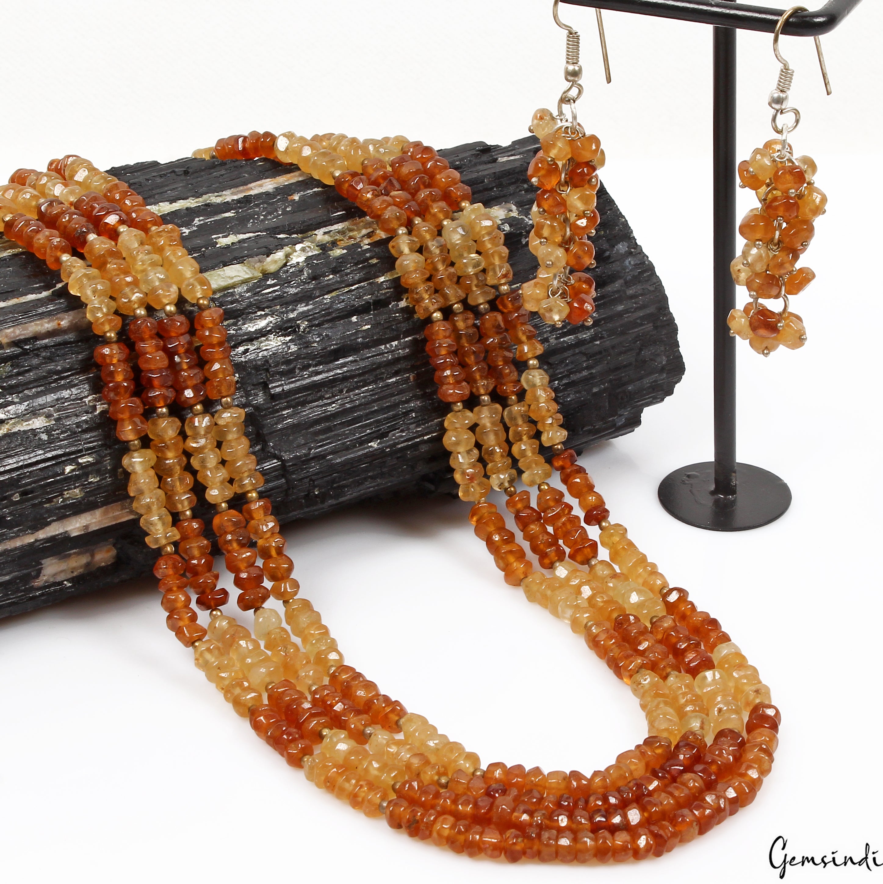 Hessonite Garnet Jewelry, Untreated, Bi Color — 18", Sri Lanka