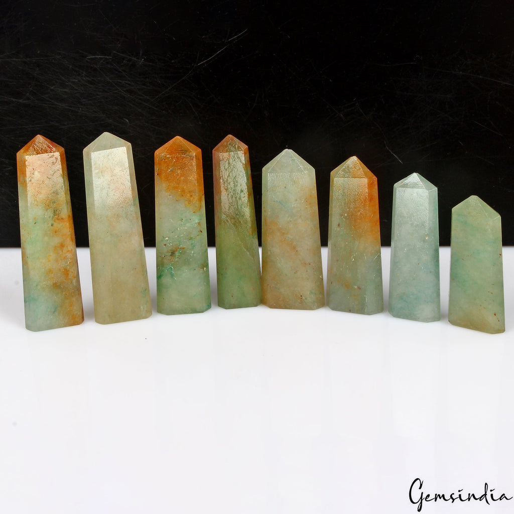 8 Pcs Aventurine Healing Crystal Wands Obelisk Chakra Tower Point ~ 300 Cts