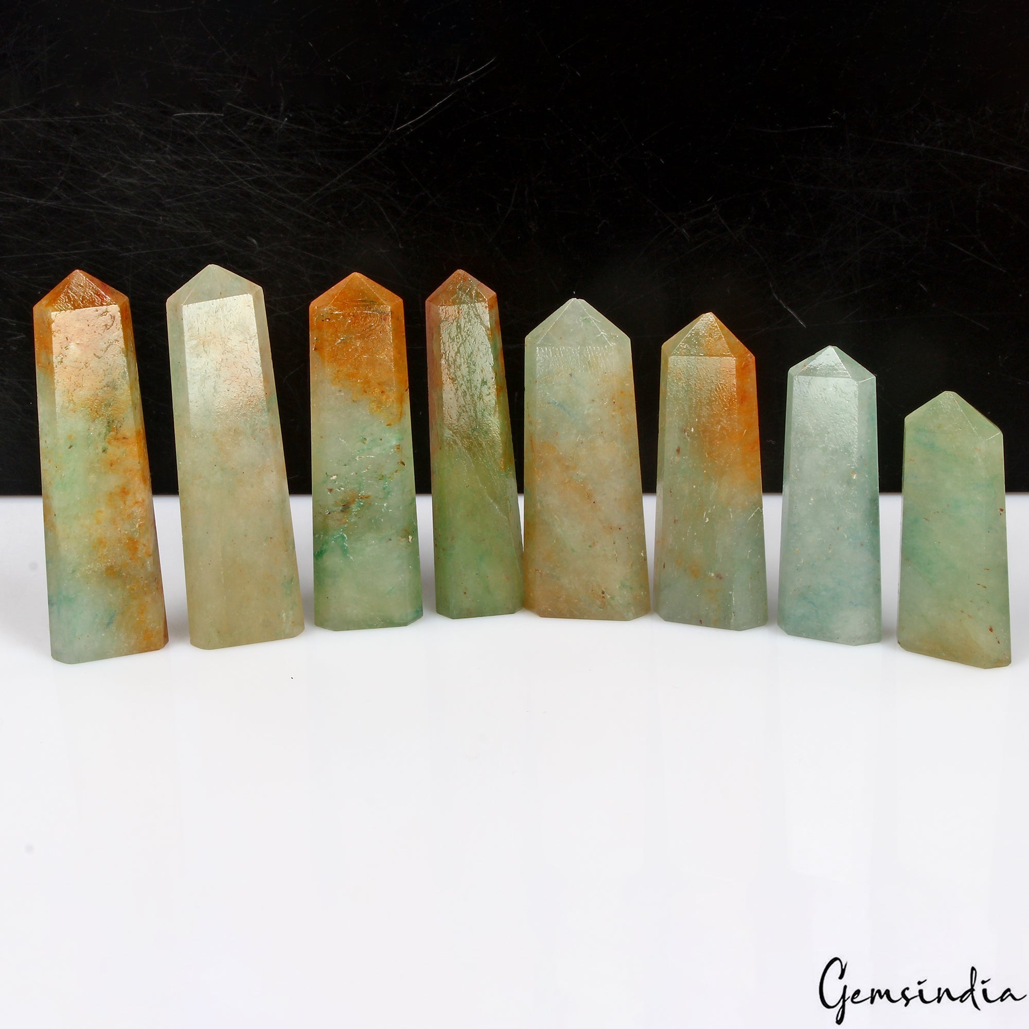 8 Pcs Aventurine Healing Crystal Wands Obelisk Chakra Tower Point ~ 300 Cts