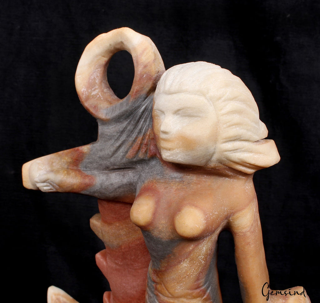 11” Tall Agate Gemstone Handmade Mermaid Hanging Sculpture For Home/Office Decor