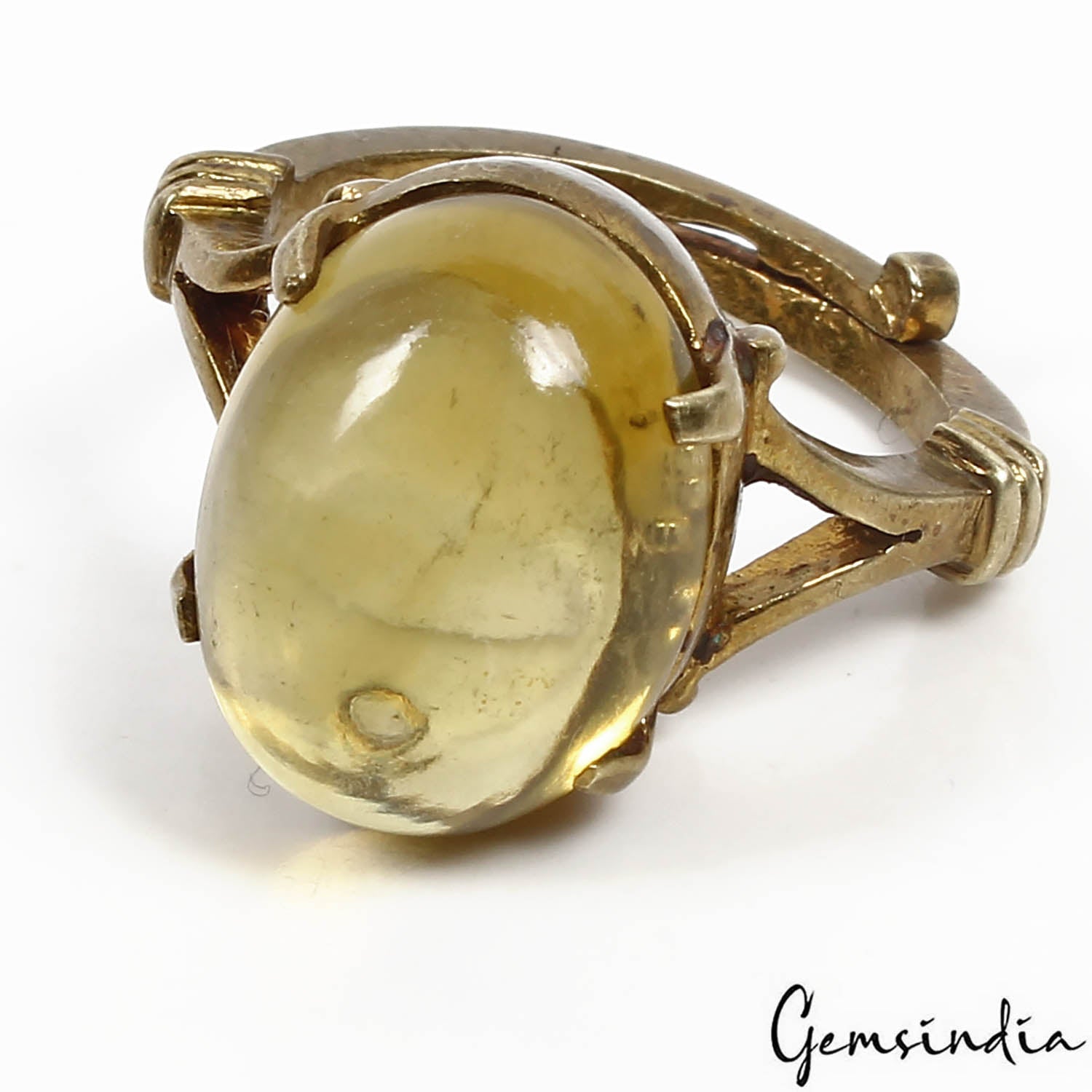 6.20 gm Natural Yellow Citrine Cab Gem Ashtadhatu Astrological Adjustable Ring