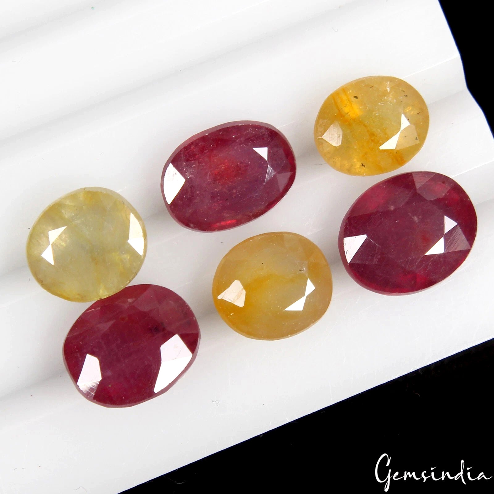 6 Pc Natural Ruby/ Yellow Sapphire 8-11mm Oval Cut Loose Gemstones Lot~ 29.70 Ct
